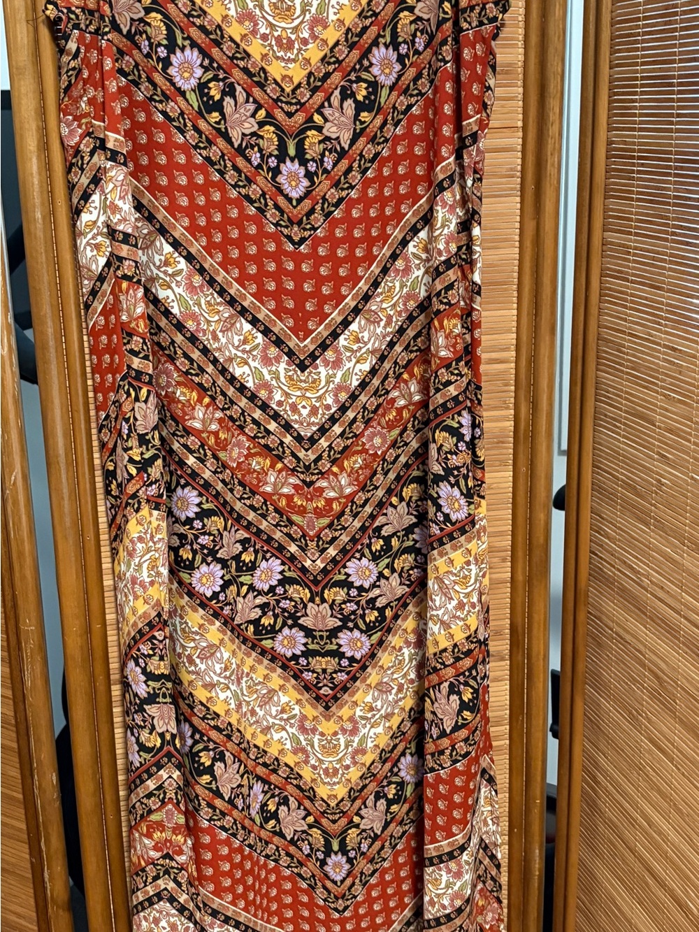 Bohemian Floral Chevron Maxi Skirt in Rust and Yellow - Picture 4 of 7